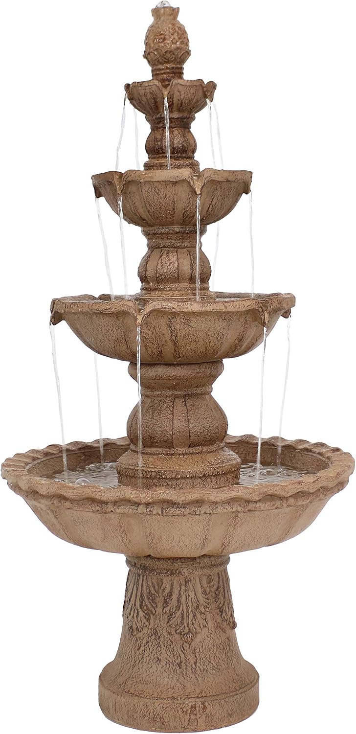 Sunnydaze Pineapple 52-Inch 4-Tier Outdoor Water Fountain - Tall Outdoor Fountain for Garden, Patio or Yard - Earth