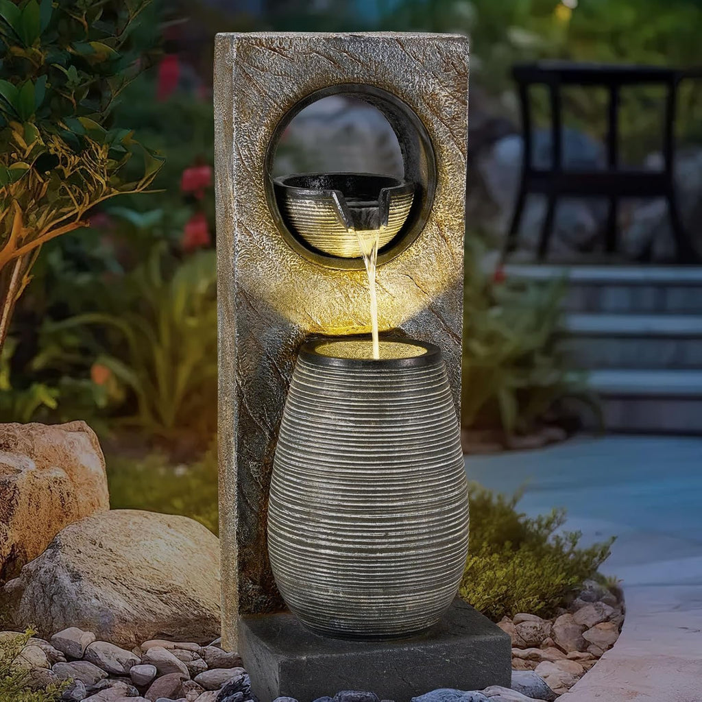 YOLENY Tall Outdoor Fountain with LED Lights, 39.7'' H Water Fountain Modern, Outdoor Freestanding Fountains for Garden Yard Home Decor