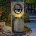 YOLENY Tall Outdoor Fountain with LED Lights, 39.7'' H Water Fountain Modern, Outdoor Freestanding Fountains for Garden Yard Home Decor
