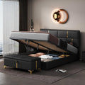 Queen Size Upholstered Bed Frame with Storage Ottoman, Hydraulic Storage Bed Frame with Headbaord and Storage Bench, 2-Piece Bedroom Furniture Set - Black
