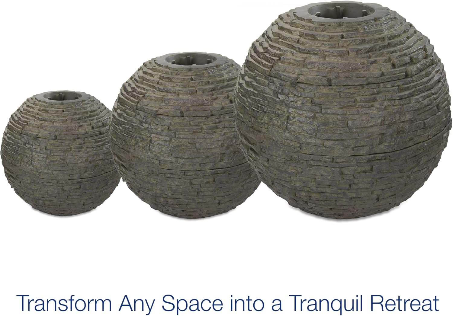 Aquascape Stacked Slate Sphere Fountain, 18 Inch Diameter 46 cm, Lightweight Fiber-Resin Composite Decorative Water Feature, Includes Tubing for Easy Setup, 78358