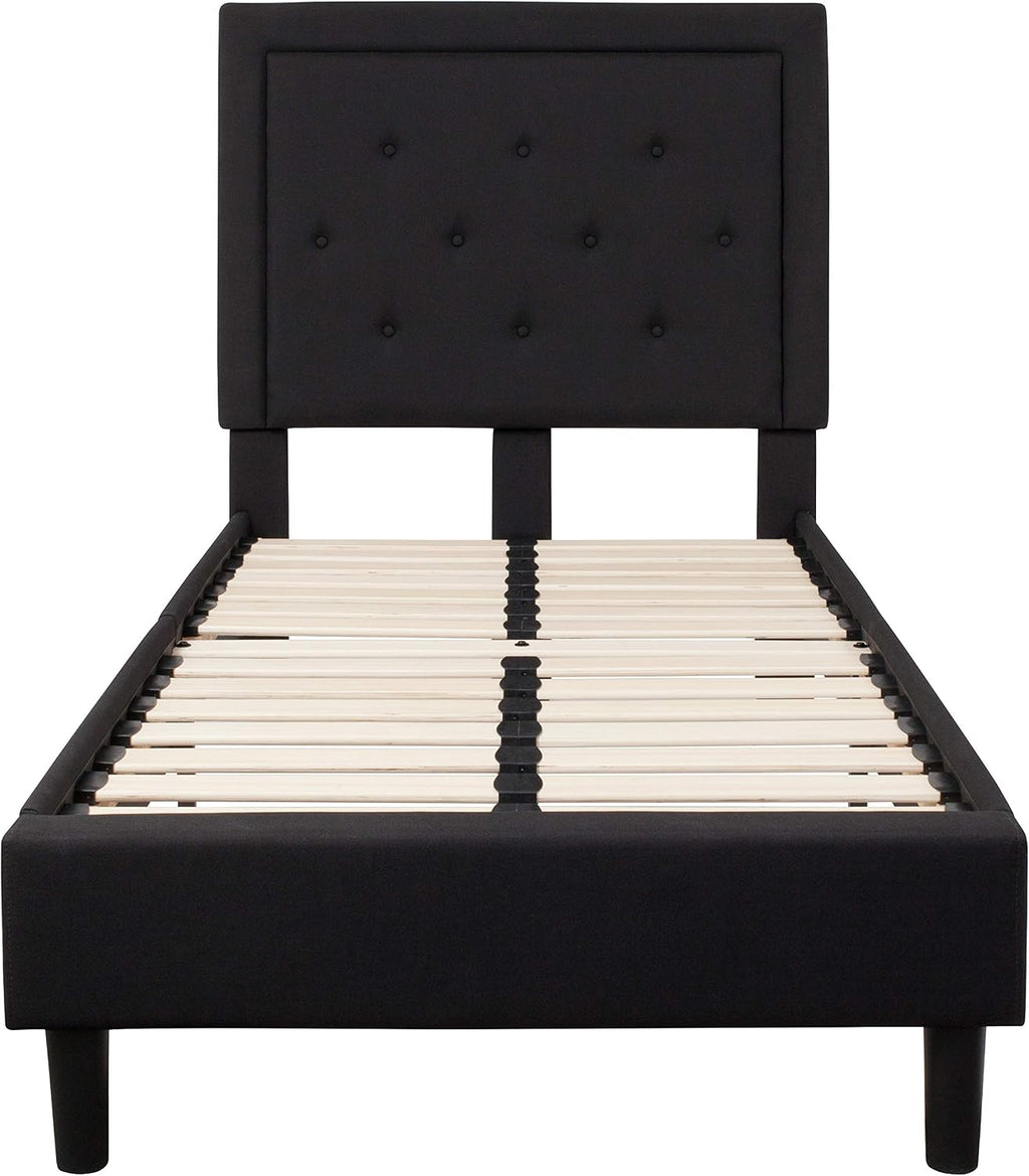 Flash Furniture Roxbury Twin Size Tufted Upholstered Platform Bed in Black Fabric