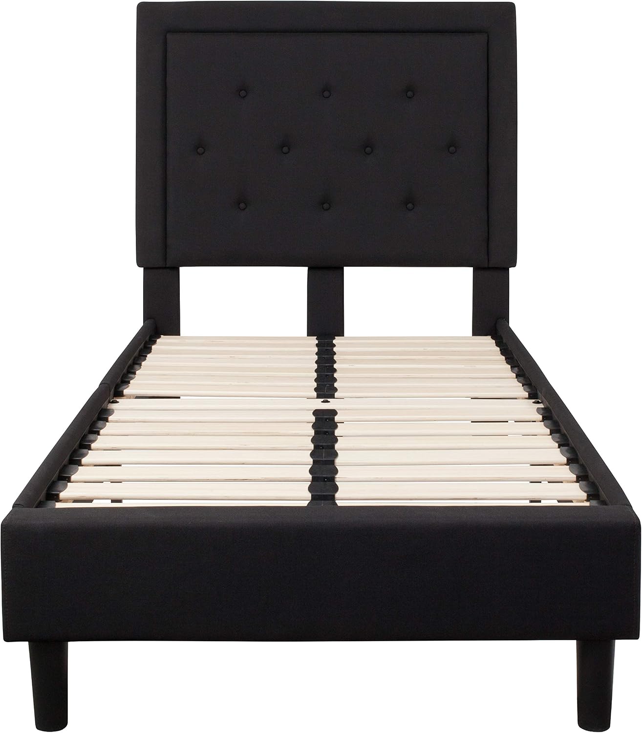 Flash Furniture Roxbury Twin Size Tufted Upholstered Platform Bed in Black Fabric