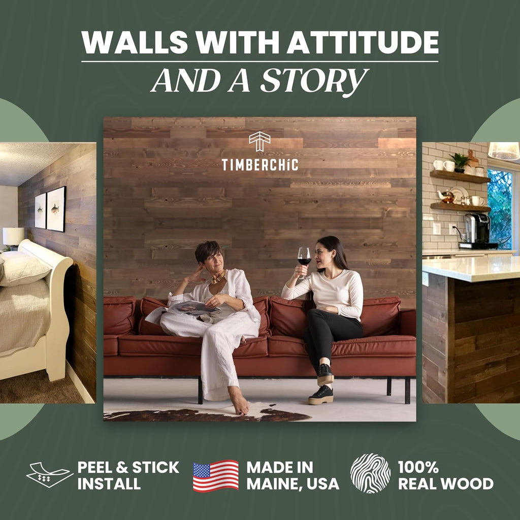 TIMBERCHiC 100% Reclaimed Wood Wall Planks - Made in USA - Peel-and-Stick Wall Panels for Interior Decor - DIY Accent Wall Panels, Freestone (3' x 10 Sq Ft)