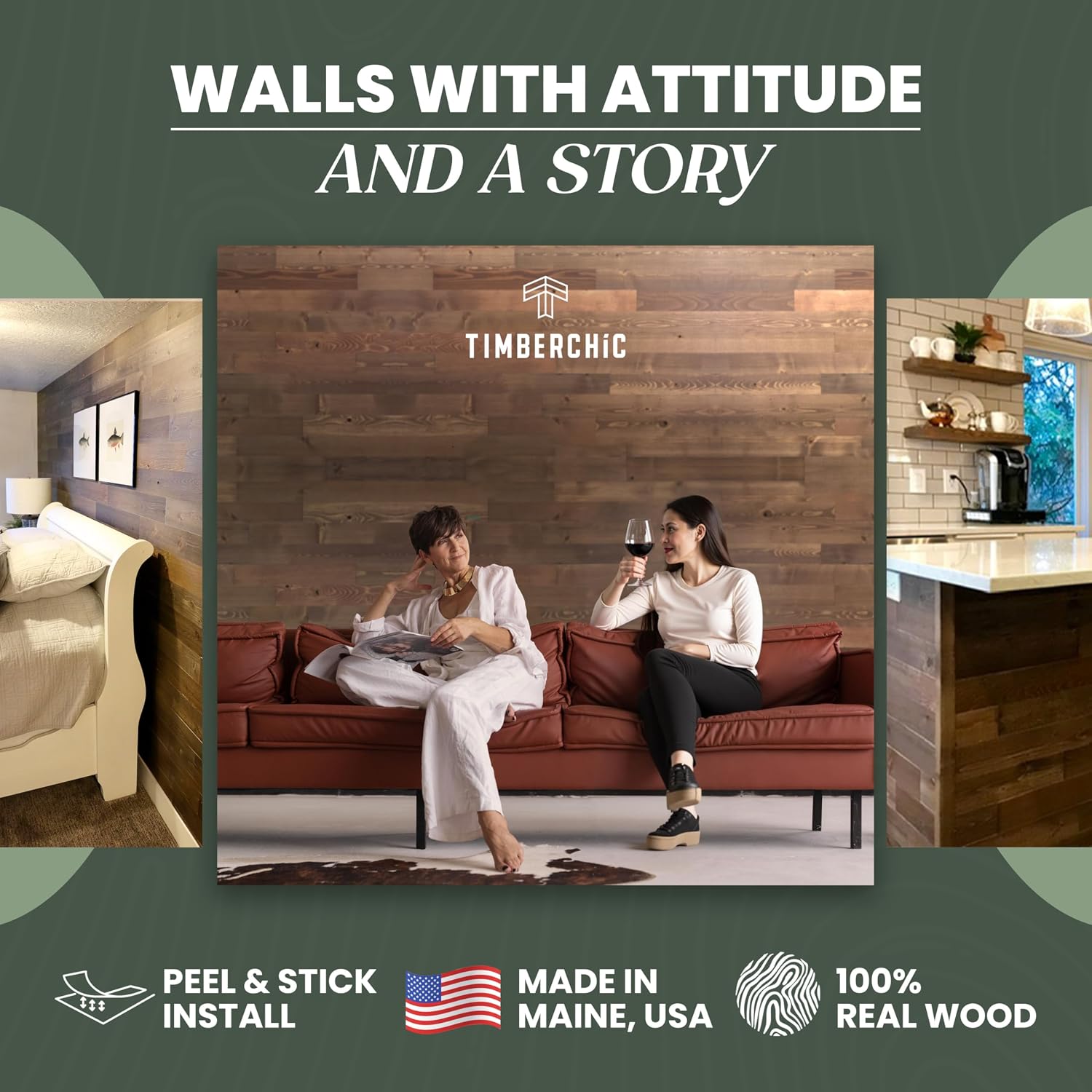 TIMBERCHiC 100% Reclaimed Wood Wall Planks - Made in USA - Peel-and-Stick Wall Panels for Interior Decor - DIY Accent Wall Panels, Freestone (3' x 10 Sq Ft)
