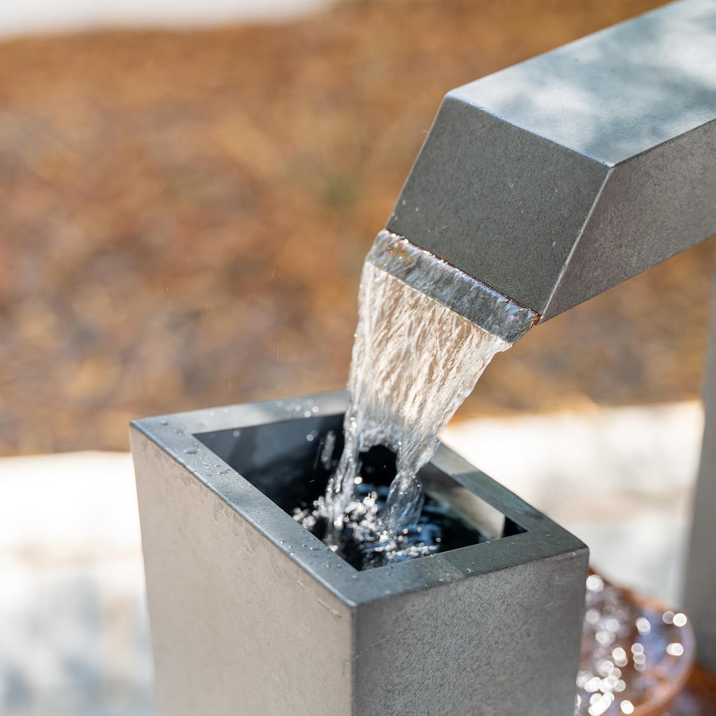 XBrand 38-Inch Freestanding Sculptural Metal Multi-Tier Flower Water Fountain, Gray and Bronze