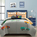 Lush Decor Racing Cars Reversible Oversized 5 Piece Quilt Set, Full/Queen, Gray & Orange