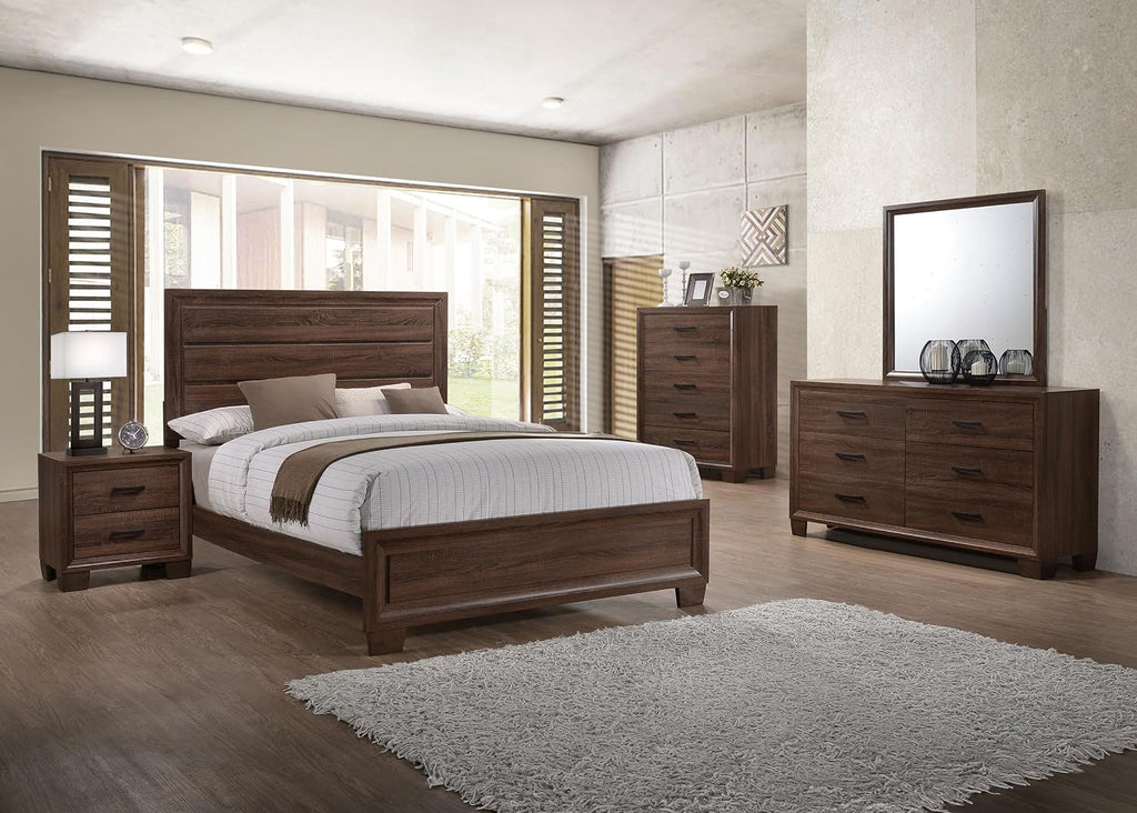 Coaster Home Furnishings Brandon Transitional 5-Piece Bedroom Set Eastern King Size Panel Bed Frame 56-inch Headboard Warm Brown 205321KE-S5