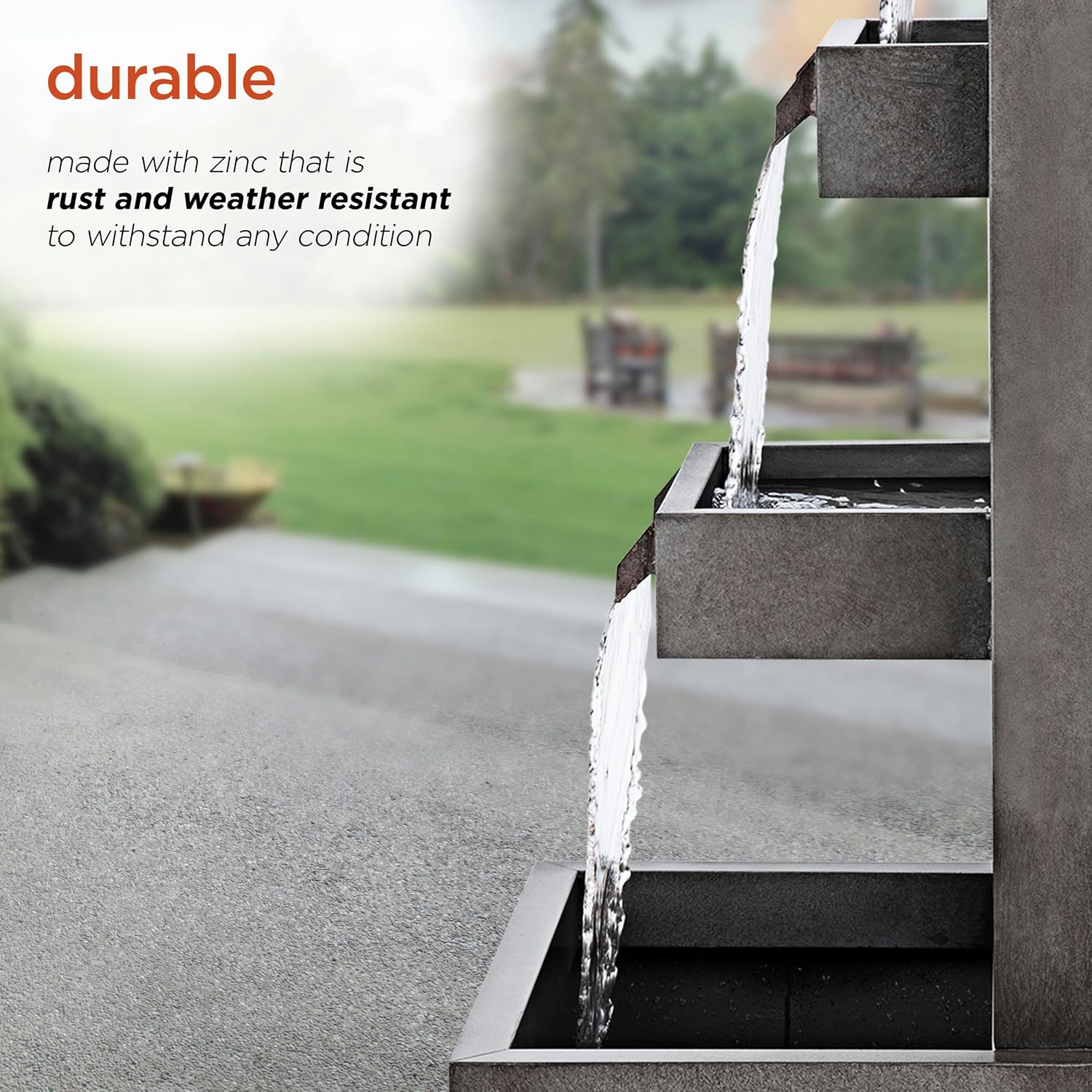 Alpine Corporation 43' Tall Multi-Tier Waterfall Fountain - Industrial Style Water Feature for Garden, Patio, Yard, Backyard, Relaxing Water Flow, and Serene Landscaping, Gray