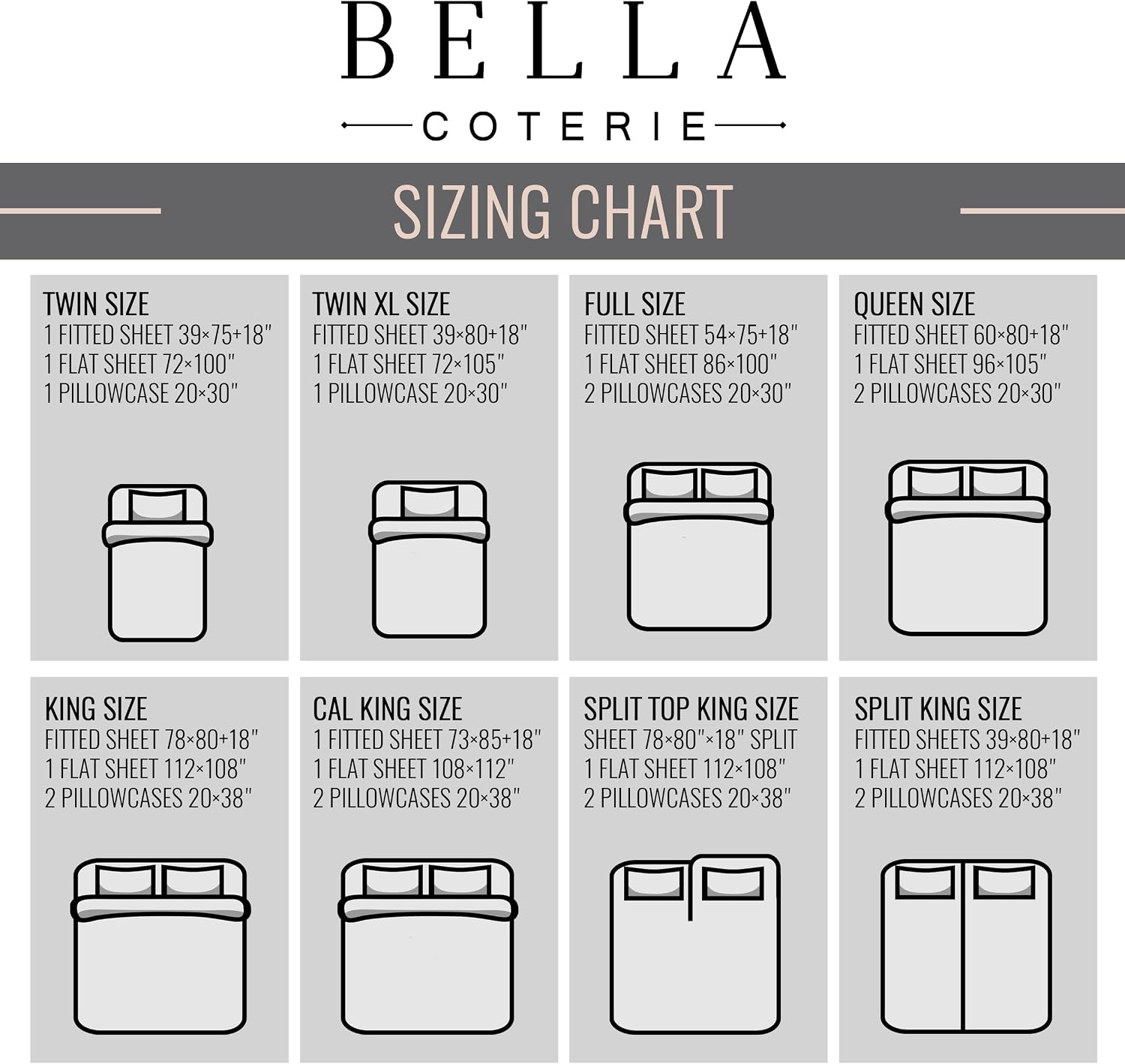 Bella Coterie Luxury Bamboo Viscose Split King Size Sheet Set | 2 Fitted Sheets for Sleep Number & Adjustable Beds | 100% Organically Grown | Cooling & Ultra Soft | 18' Deep Pocket [Dune]