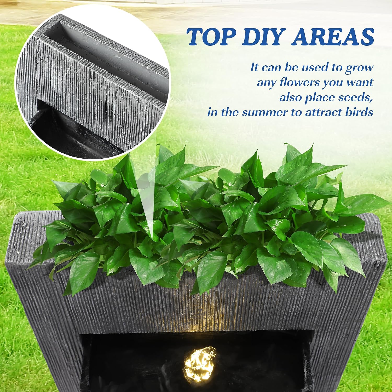 49.6' H Water Fountains Outdoor Garden Decor - Water Fountains and Waterfalls Outside, Large Indoor Floor Standing Resin Fountain Features W/Pump LED Light Cobbles for Patio, Home Art Decor