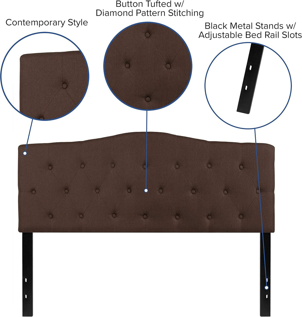 Flash Furniture Cambridge Tufted Upholstered Queen Size Headboard in Dark Brown Fabric