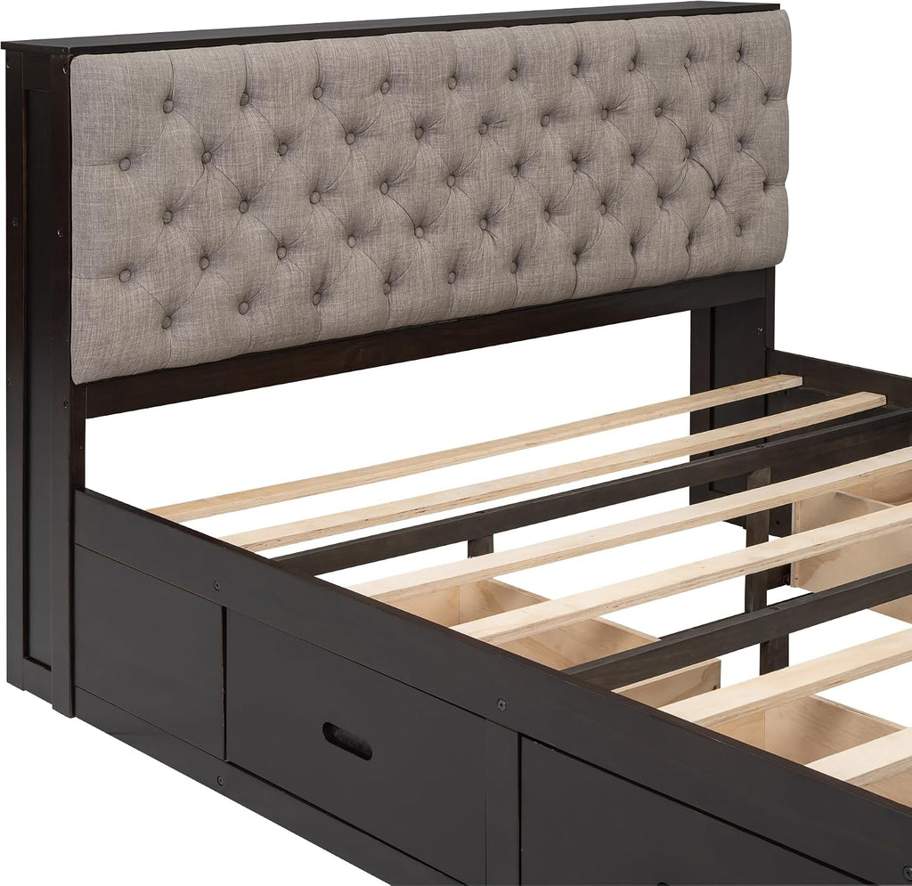 YOPTO Queen Size Upholstered Platform Bed with Hydraulic Storage System and LED Light,Bedroom Wooden Bed Frame w/A Set of USB Ports & Sockets,for Teens Girls Boys,Gray