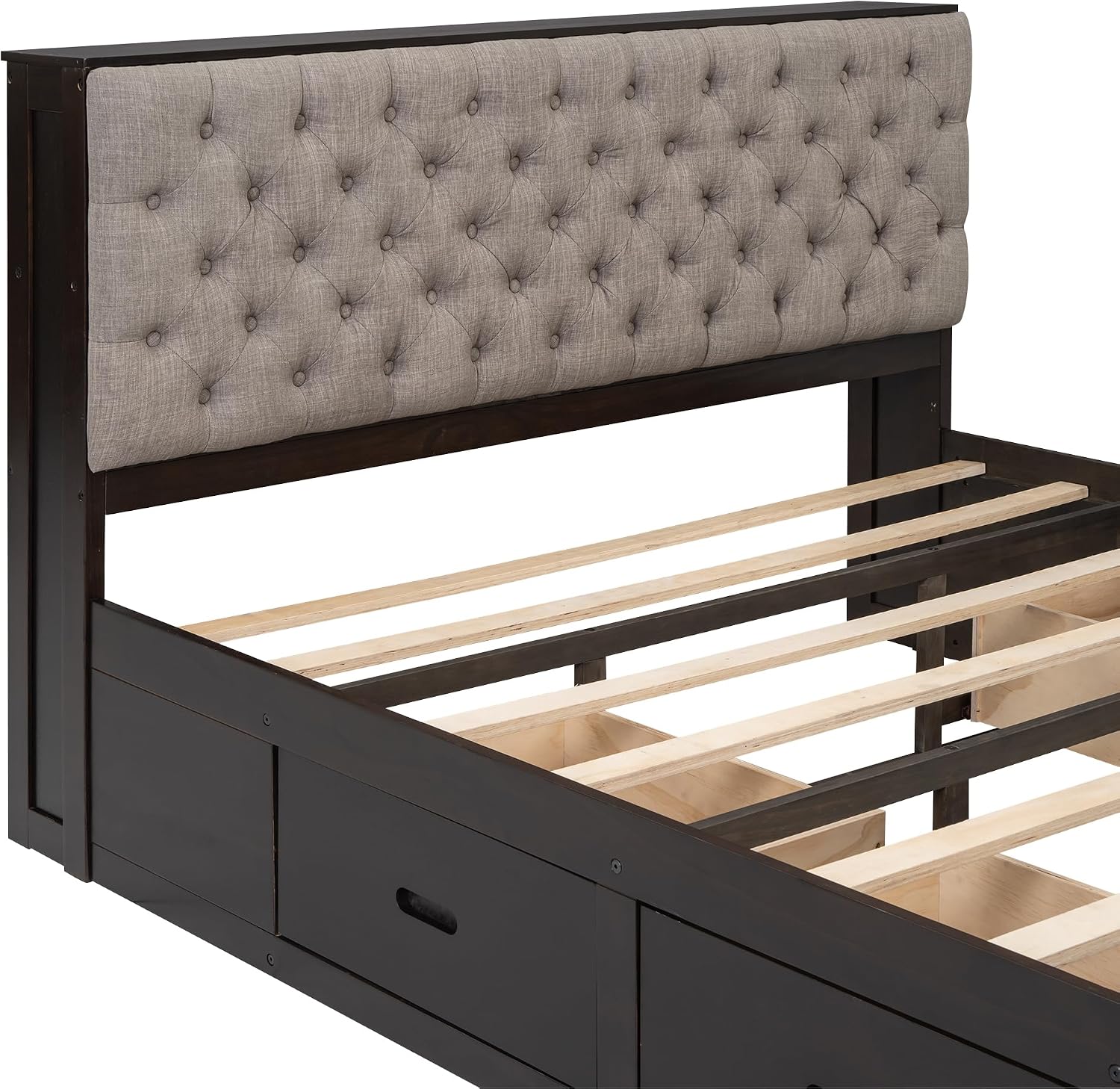 YOPTO Queen Size Upholstered Platform Bed with Hydraulic Storage System and LED Light,Bedroom Wooden Bed Frame w/A Set of USB Ports & Sockets,for Teens Girls Boys,Gray