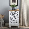 Sophia & William Accent Cabinet Small with Single Door, 31.5' Tall Side End Table, Distressed Nightstand with Wooden Frame and Hollow Carved Door, White