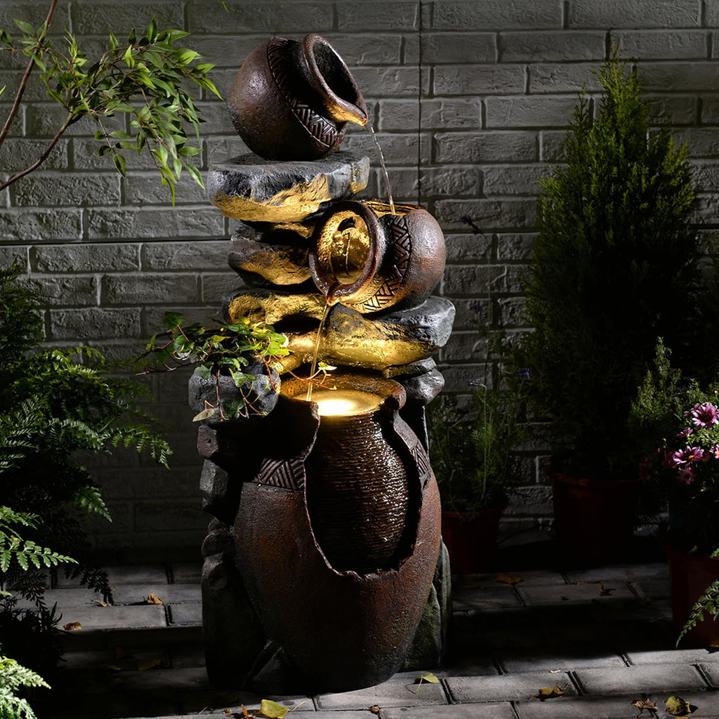 Bumilgar Outdoor Garden Water Fountain for Garden, Patio, Backyard, Deck, Porch and Home Art Decor, 3 Tiers Modern Cascading Outdoor Fountain with Lights 38.4' H