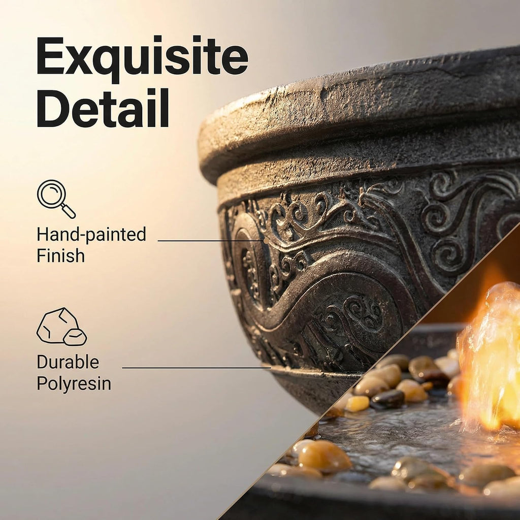 GOSSI Outdoor Water Fountain with Led Light Decorative Pedestal Bowl Design with River Stones Home Decoration, Modern Garden Fountain for Patio Decor
