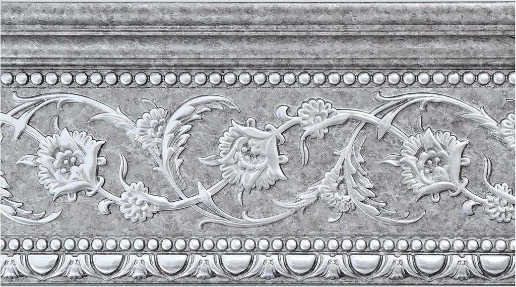 6-Piece Crown Molding Crown Decor Set, Molding Trim for Walls, 92 Inches, Grey and Silver