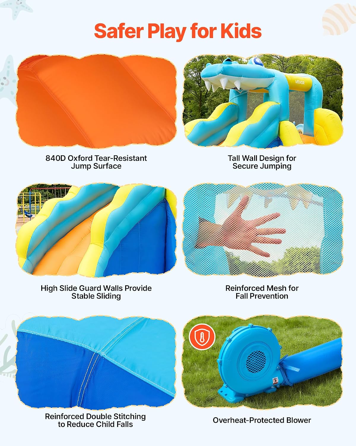 VEVOR Inflatable Crocodile Bounce House with Blower, 6-in-1 Kids Water Park with Slide, Splash Pool, Water Cannon, Ring Toss & Climbing Wall, Backyard Bouncy Castle for Kids Party Gifts