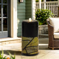23.6'H Modern Metal Outdoor Water Fountain with LED Lights, Matte Black Geometric Cutout Bird Bath Garden Fountain, Soothing Waterfall Feature for Patio, Yard, Porch, 23.6'H-Sleek Matte Black