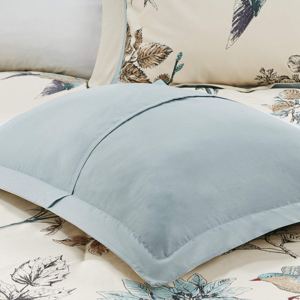 Madison Park Quincy Cozy Comforter Nature Scenery Design - All Season Bedding, Matching Bed Skirt, Decorative Pillows, Quincy, Leaf & Bird Khaki King(104'x92') 7 Piece