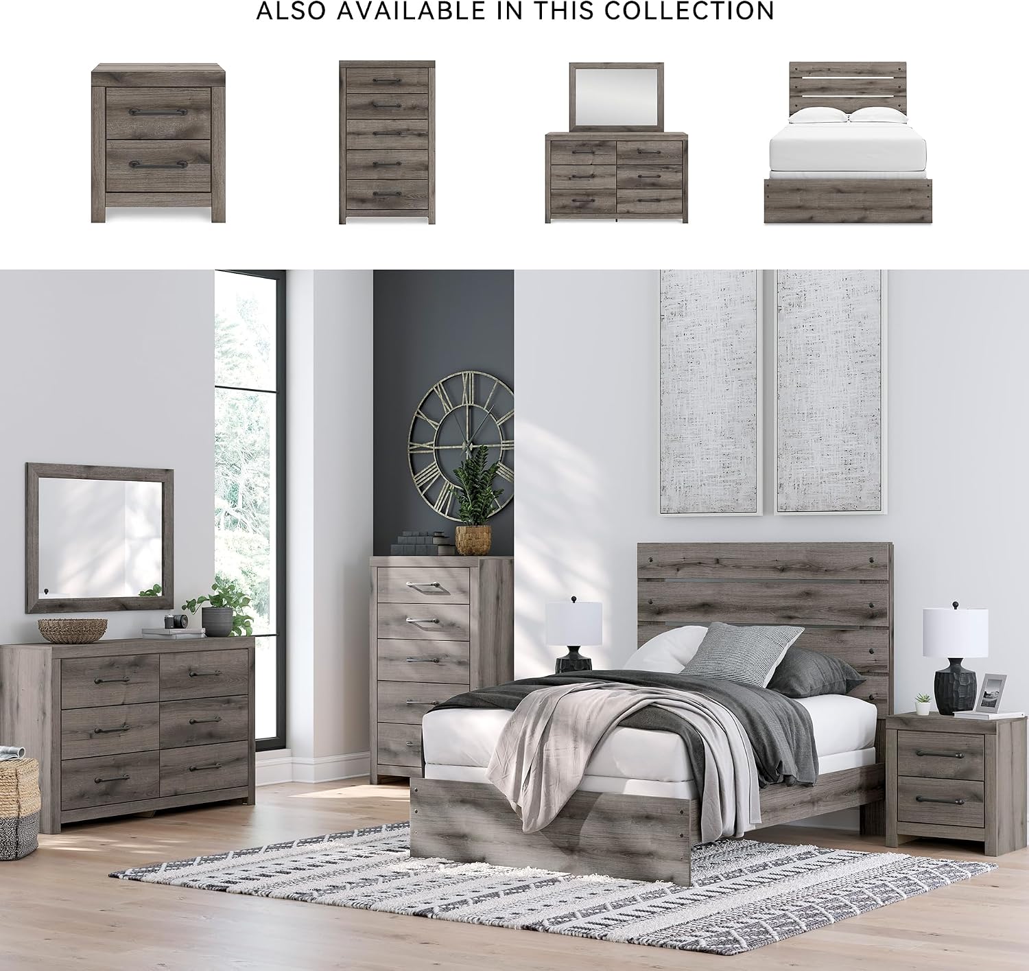 Signature Design by Ashley Urbanoore Rustic 5-Drawer Chest of Drawers with Safety Stop, Gray