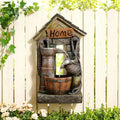 Vintage Country Style Wall-Mounted and Freestanding Outdoor Fountain, 28.7 H Resin Garden Water Feature with Water Well and Wine Barrel for Gardens, Landscaping, Patios, Balconies, Lawns