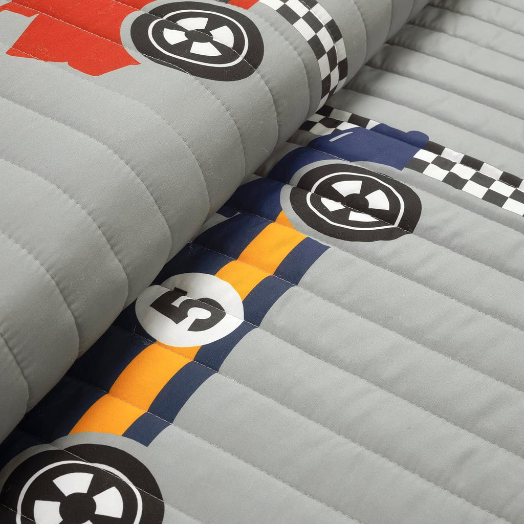 Lush Decor Racing Cars Reversible Oversized 5 Piece Quilt Set, Full/Queen, Gray & Orange
