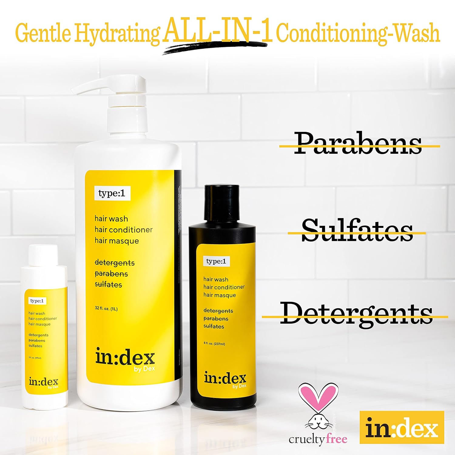 Index Type:1 Multiwash Hair Wash, Co-Wash, Conditioner, Masque, Leave-In, Styling Creme | Preserves Color | Great for Waves, Curls & Frizz Prone Cuticles | Liter 32 fl oz -