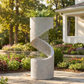 Glitzhome Outdoor Water Fountain with LED Light, Decorative Tiered Curved Waterfall Fountain with Stone Planter, Faux Terrazzo Spiral Shaped Outdoor Fountains for Garden Deck Patio Porch, 31.25'H