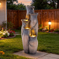 33' H Outdoor Water Fountain with Lights, 5-Tier Faux Terracotta Vase Waterfall, Rustic Cracked Stone Finish Resin Cascading Waterfall Feature with Tranquil Oasis for Garden, Patio, Yard, Porch