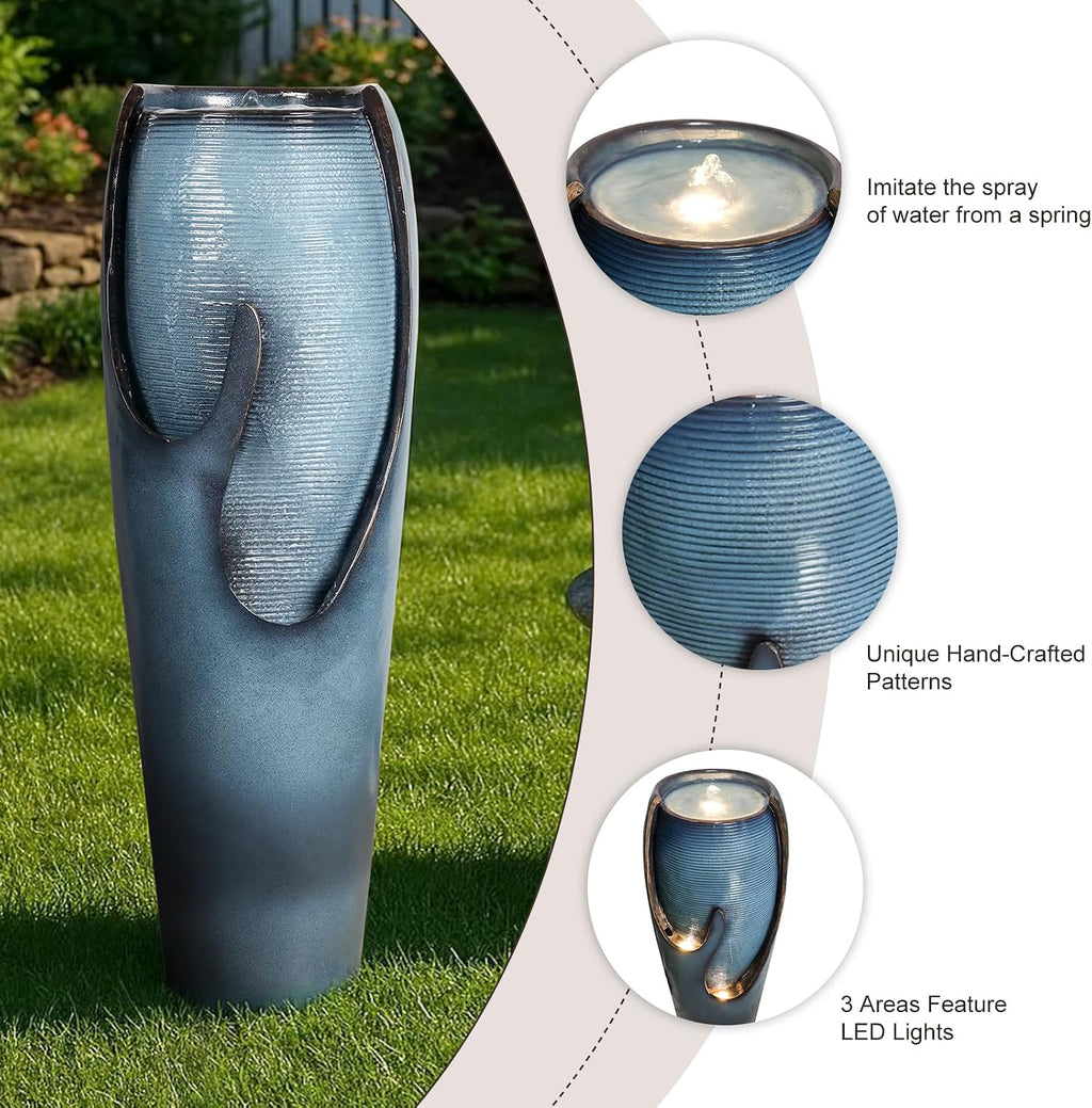 Naturefalls 38.7' H Modern Outdoor Fountain - 4-Tiered Outdoor Garden Fountains with Contemporary Design&LED Light for Garden, Patio, Deck, Porch, Backyard and Home Art Decor