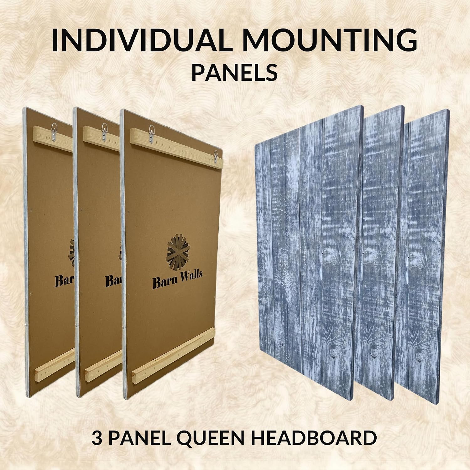 Barn Walls Queen Wood Headboard - Blue Stonewash Farmhouse Design - Wall Mounted Floating Headboard for Queen Bed - Handcrafted Solid Wood - Easy No-Drill Installation