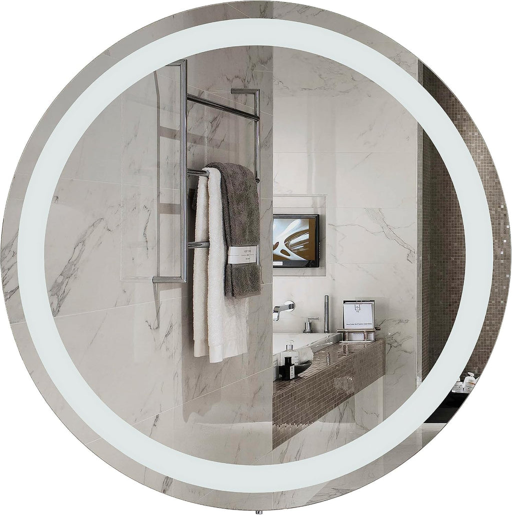 Modern Wall-Mounted Bathroom Vanity with Washbasin | Wave White High Gloss Mirror | Non-Toxic Fire-Resistant MDF-28-Omega Mirror R-line 24'