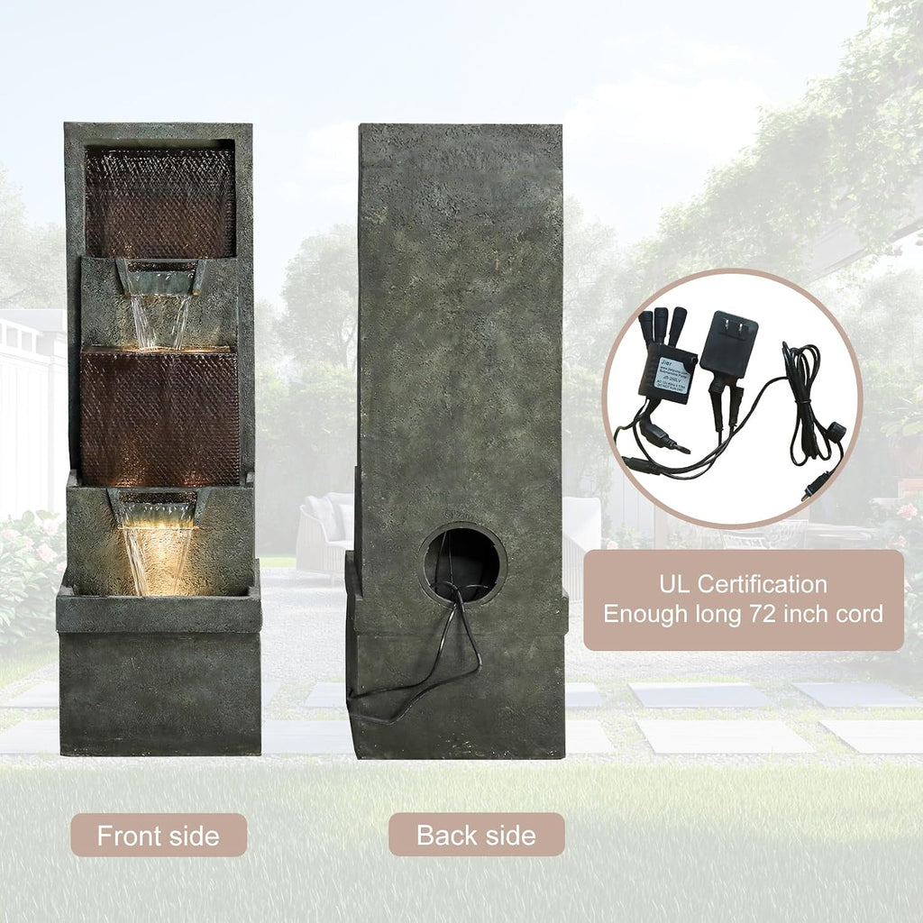 Naturefalls 39.3' Tall 4-Tier Outdoor Water Fountain with LED Lights - Gray Resin Indoor/Outdoor Waterfall Fountain for Garden Patio Deck Backyard Home Decor