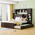 Queen Platform Bed with All-in-One Cabinet, Shelf and Sockets, Wood Queen Beds with 2 Storage Drawers and Trundle, Queen Size Bed Frame for Bed Room, No Box Spring Needed,Espresso