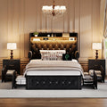 Ailisite Twin Size Bed Frame with 4 Storage Drawers and RGB Led Lights,Velvet Upholstered Platform Bed with Charging Station and Bookcase Storage Headboard, with Crystal and Rivet Deco, Black