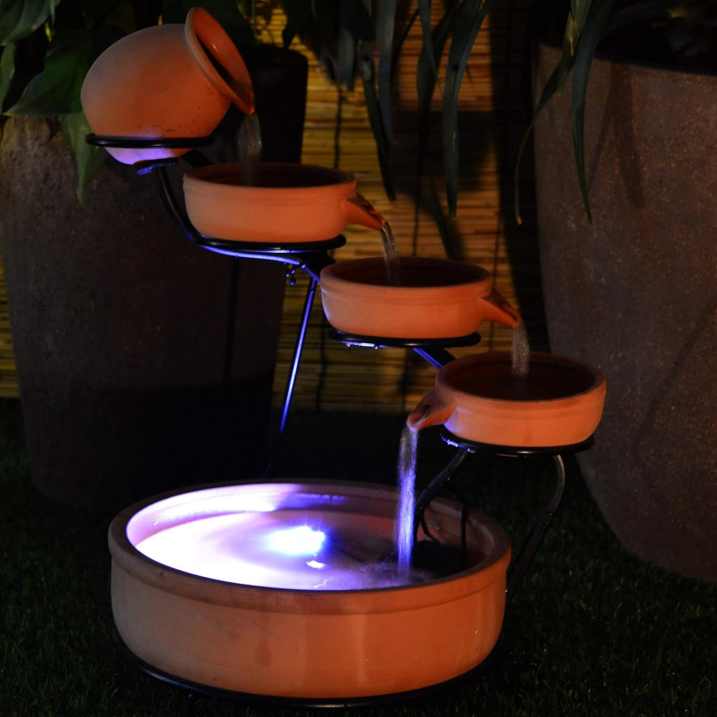 ASC Cascade Ceramic Solar Water Fountain Bowls 5 Tierd with Panel Pump Cascading Garden Decoration Bird Iron Frame