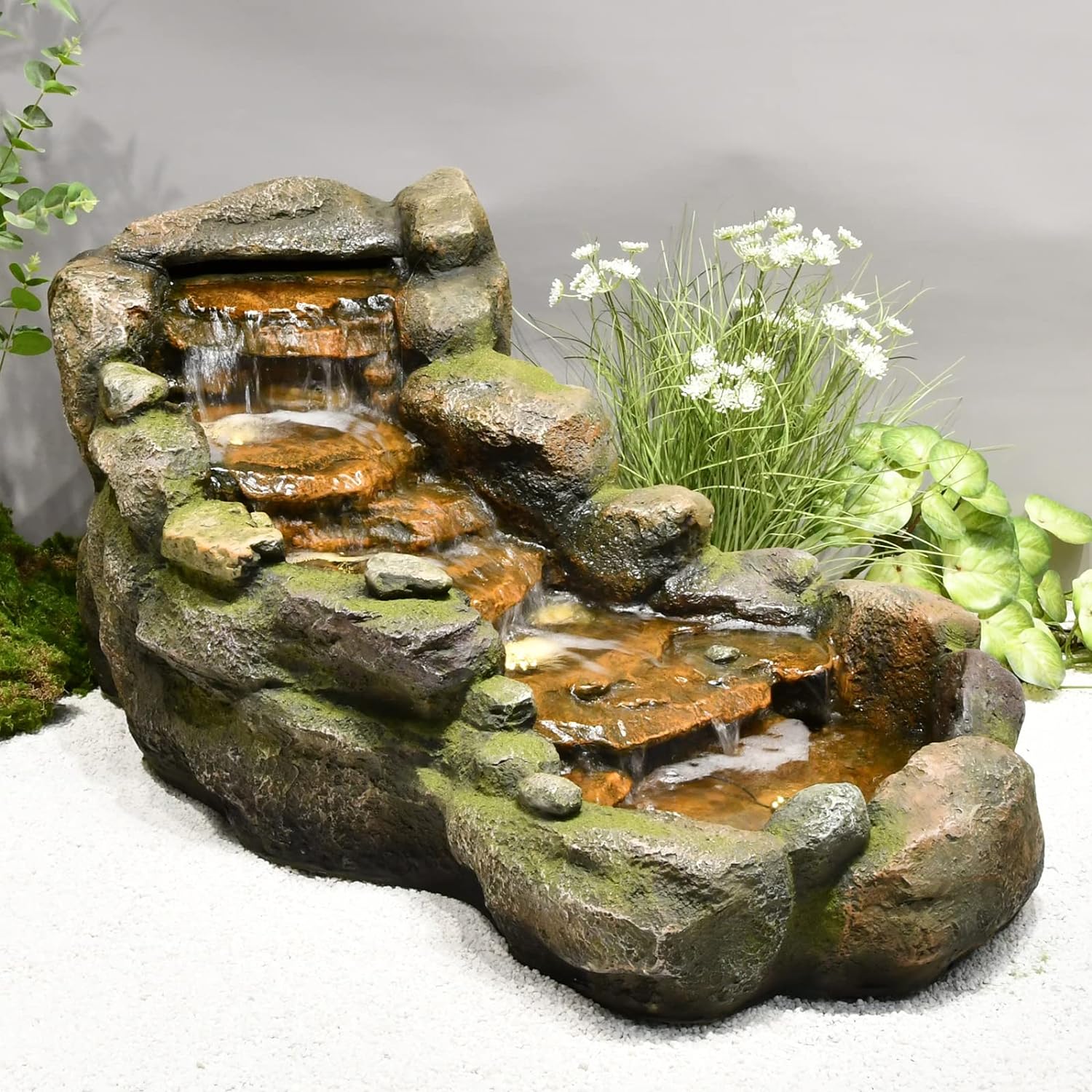 Bumilgar Garden Outdoor Water Fountain, 42.1' L Floor Standing Tiered Rock Outdoor Fountains with LED Lights and Pump for Garden, Backyard, Deck, Patio, Porch and Home Art Decor