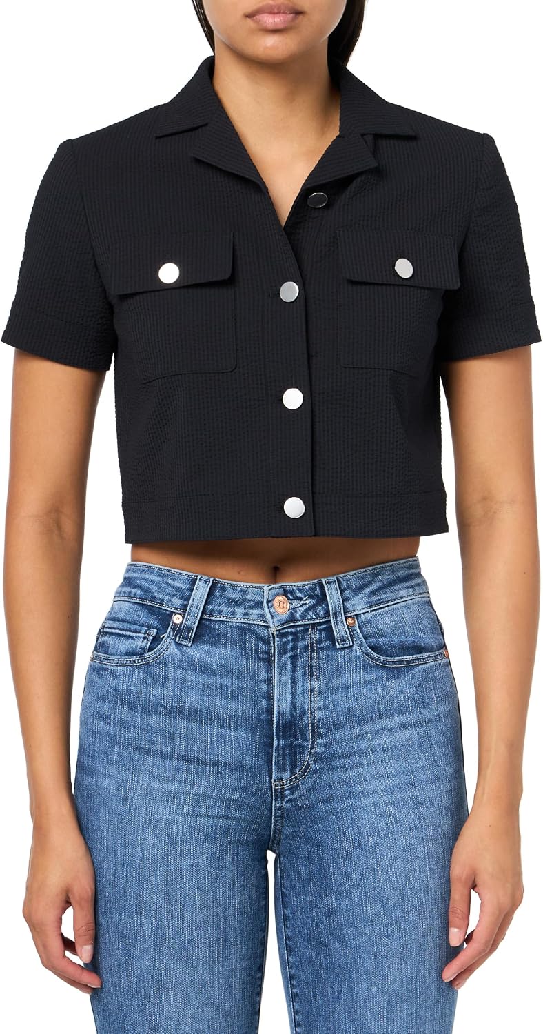 Theory Womens Short Sleeve Crop Seer Sucker Suit