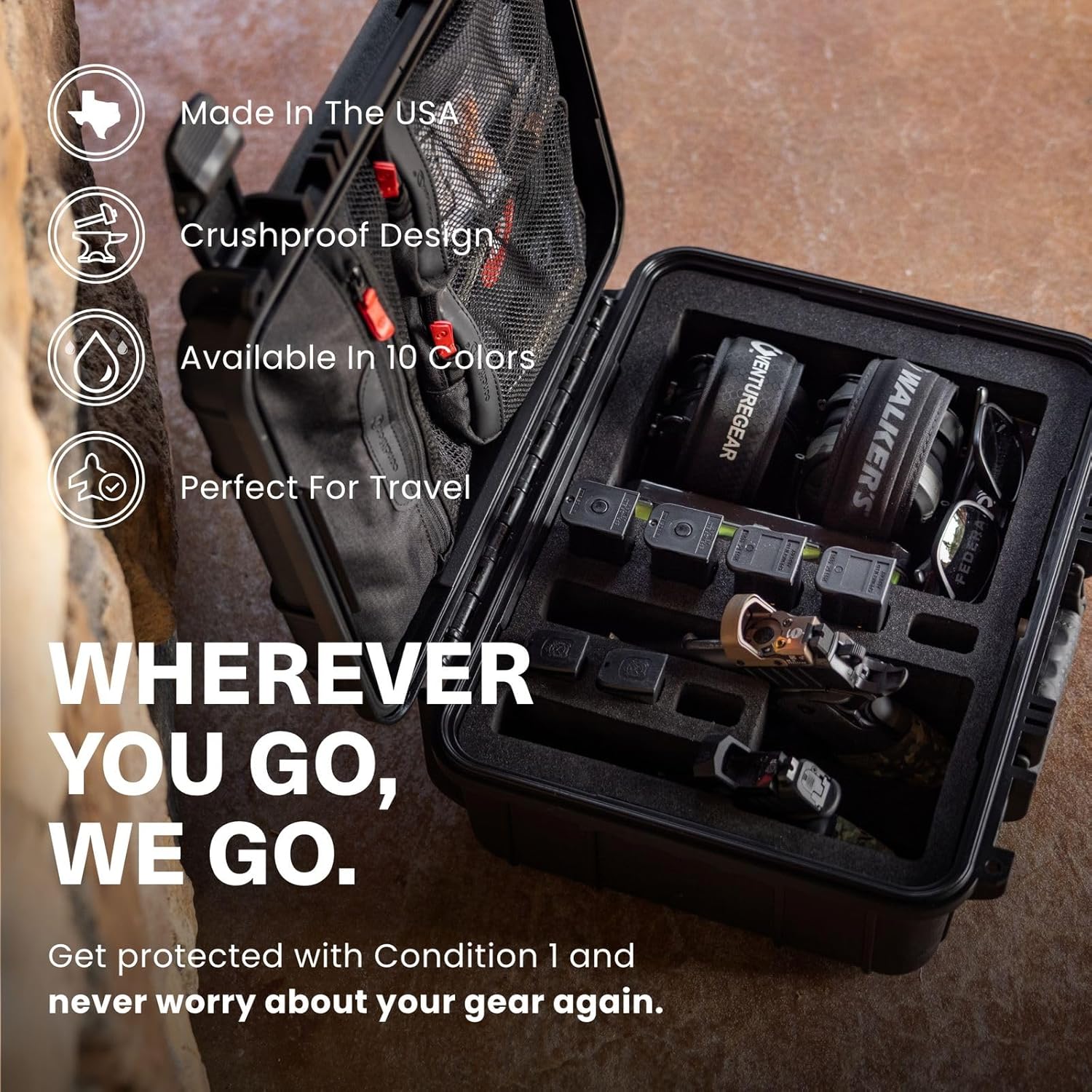 Condition 1 16' Pistol Case, Model 179, Heavy Duty Waterproof Hard Gun Case with Slot Mag with Pre-Cut Foam