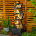 52.8' Tall Outdoor Water Fountain with Lights, 6-Tier Cascading Resin Waterfall Feature for Porch, Garden, Yard, Deck, Patio – Large Freestanding Outdoor Fountain and Waterfall Outside Decor