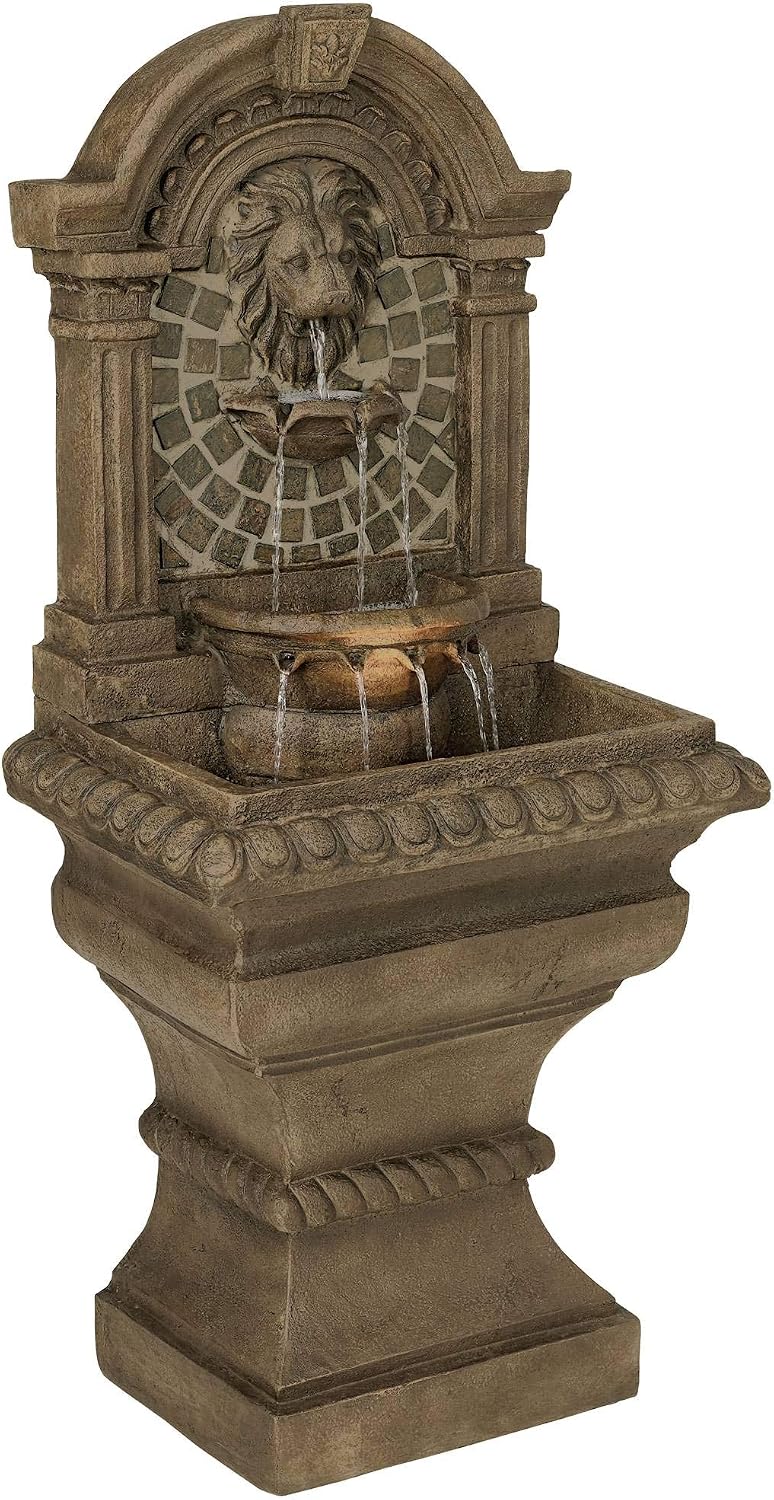 Royal Lions Head 51' High Large Italian Outdoor Decor Faux Stone Floor Fountain with Light Statue Waterfall Standing Tiered Water Feature for Outside Garden Patio Yard Backyard Porch - John Timberland