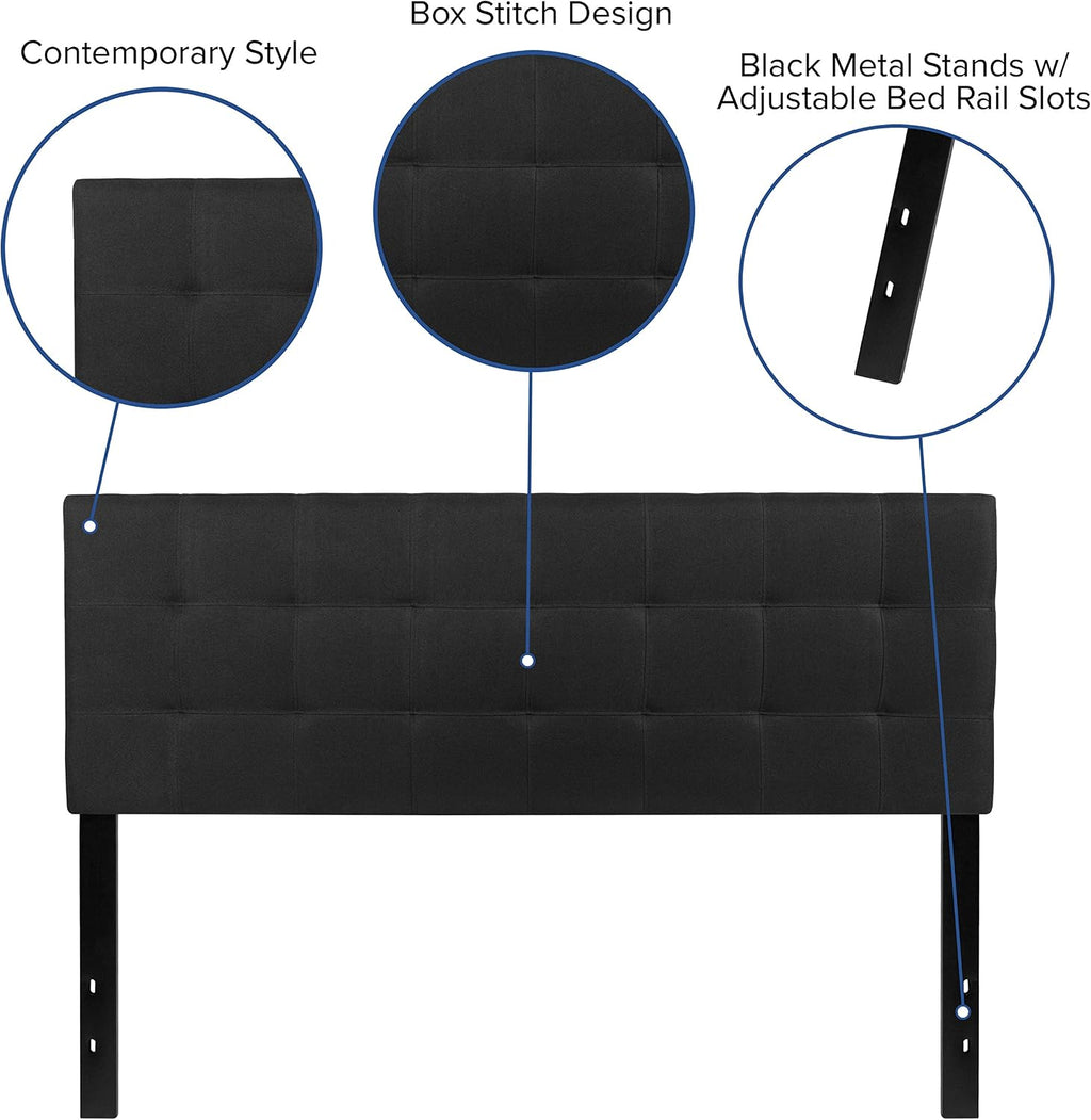 Flash Furniture Bedford Tufted Upholstered Headboard for Queen Size Bed, Contemporary Fabric Tufted Headboard with Adjustable Height, Black