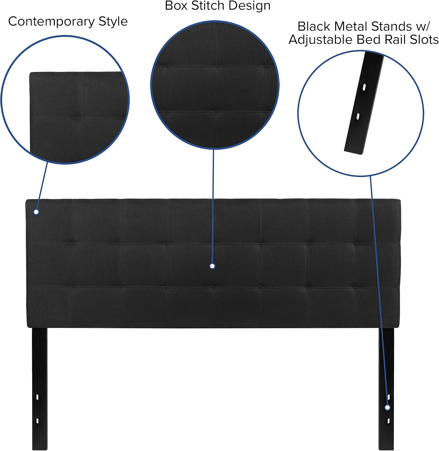 Flash Furniture Bedford Tufted Upholstered Headboard for Queen Size Bed, Contemporary Fabric Tufted Headboard with Adjustable Height, Black