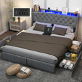 UINTAI Full Size Bed Frame with 4 Storage Drawers and LED Lights, Upholstered Platform Full Bed with Button Tufted Headboard and Charging Station, No Box Spring Needed, Easy Assembly, Gray