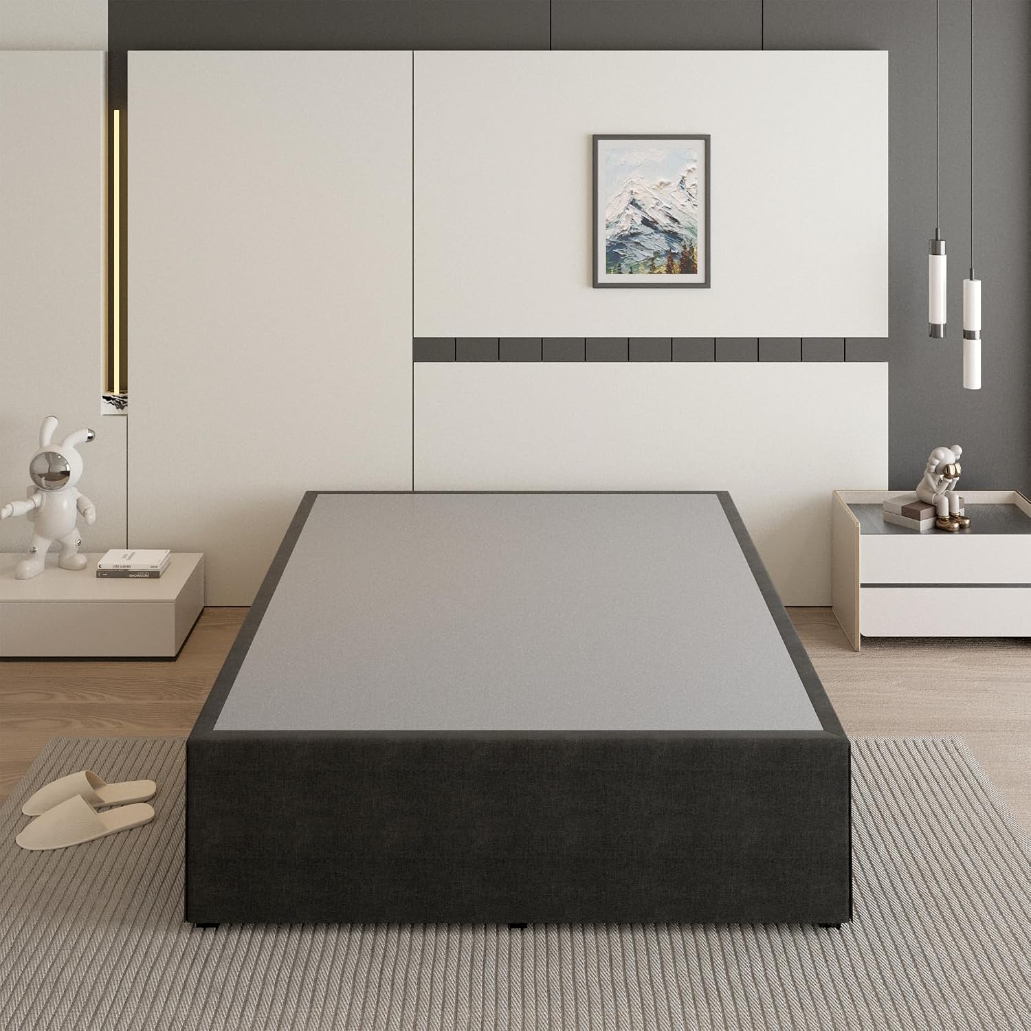 Cieemine 18 Inch California King Bed Frame with Black Bed Cover, Metal Cal King Bed Frame No Box Spring Needed, Heavy Duty Mattress Foundation, Easy Assembly, Noise Free