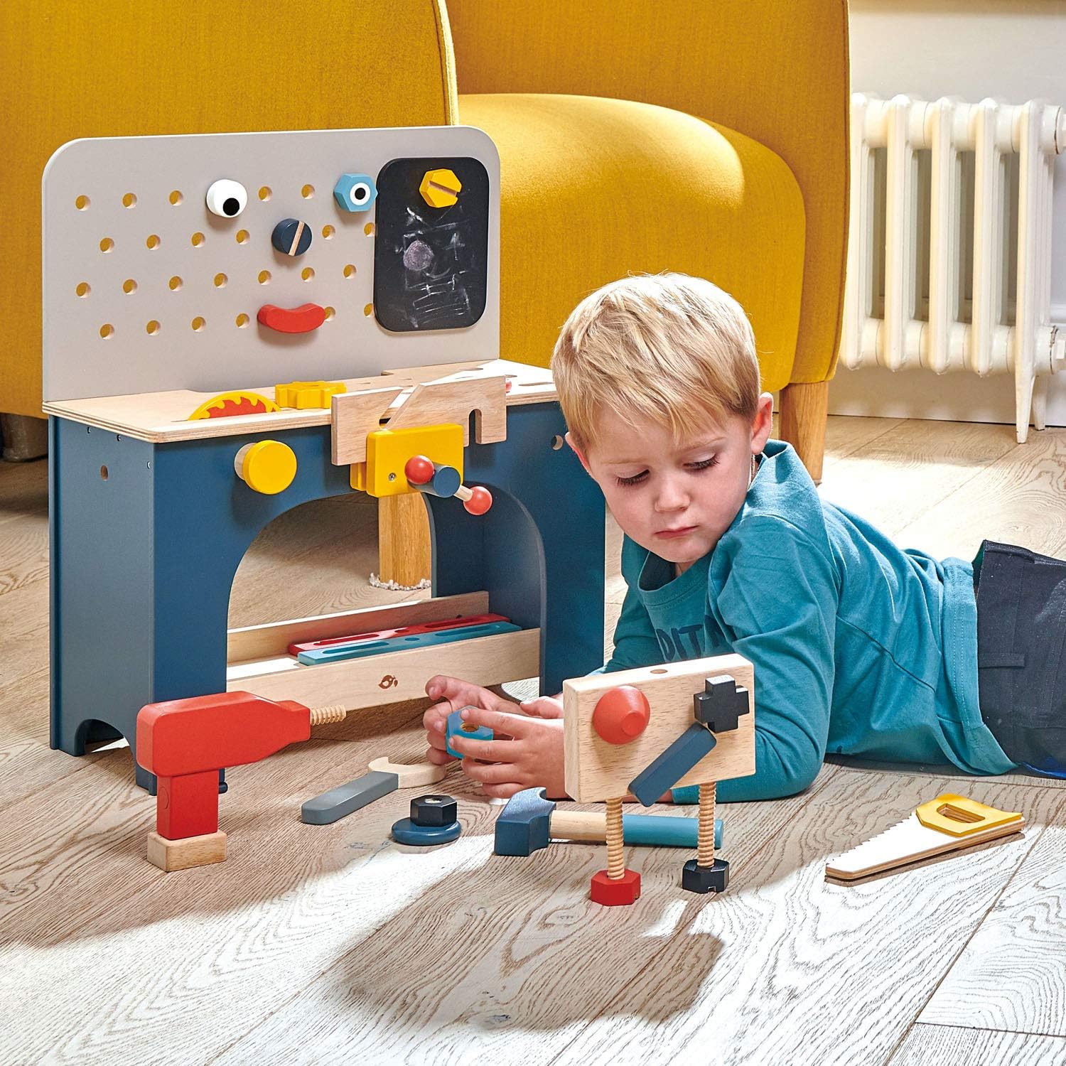 Tender Leaf Toys - Tabletop Tool Bench - Construction Building Play Set for Kids - Encouraging Logical Thinking, Inspire Imaginative Play and Pretend Play for Age 3+