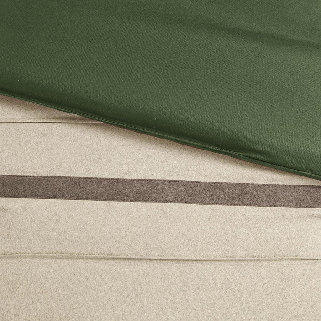 Madison Park Cozy Comforter Set-Luxury Faux Suede Design, Striped Accent, All Season Down Alternative Bedding, Matching Shams, Decorative Pillow, Green, California King (104 in x 92 in)
