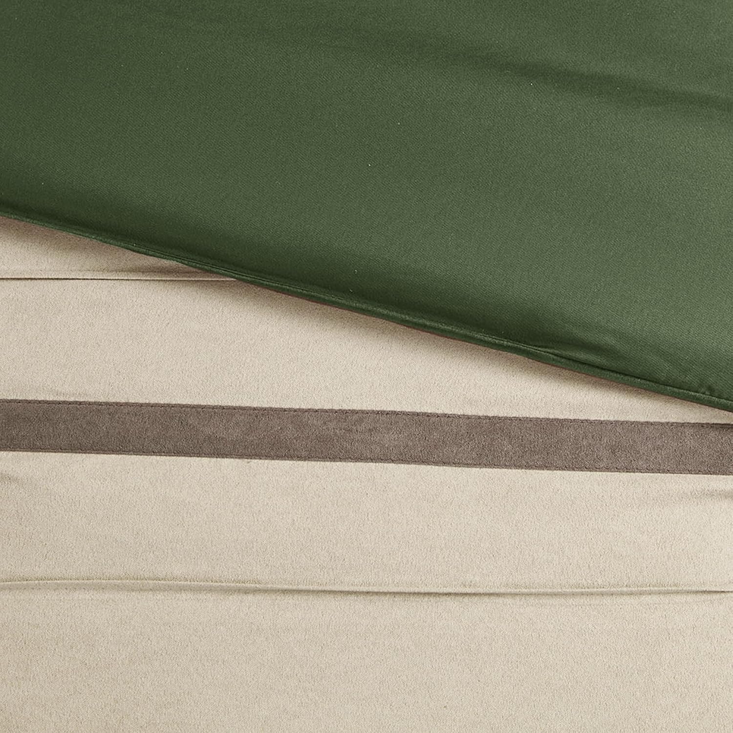 Madison Park Cozy Comforter Set-Luxury Faux Suede Design, Striped Accent, All Season Down Alternative Bedding, Matching Shams, Decorative Pillow, Green, California King (104 in x 92 in)